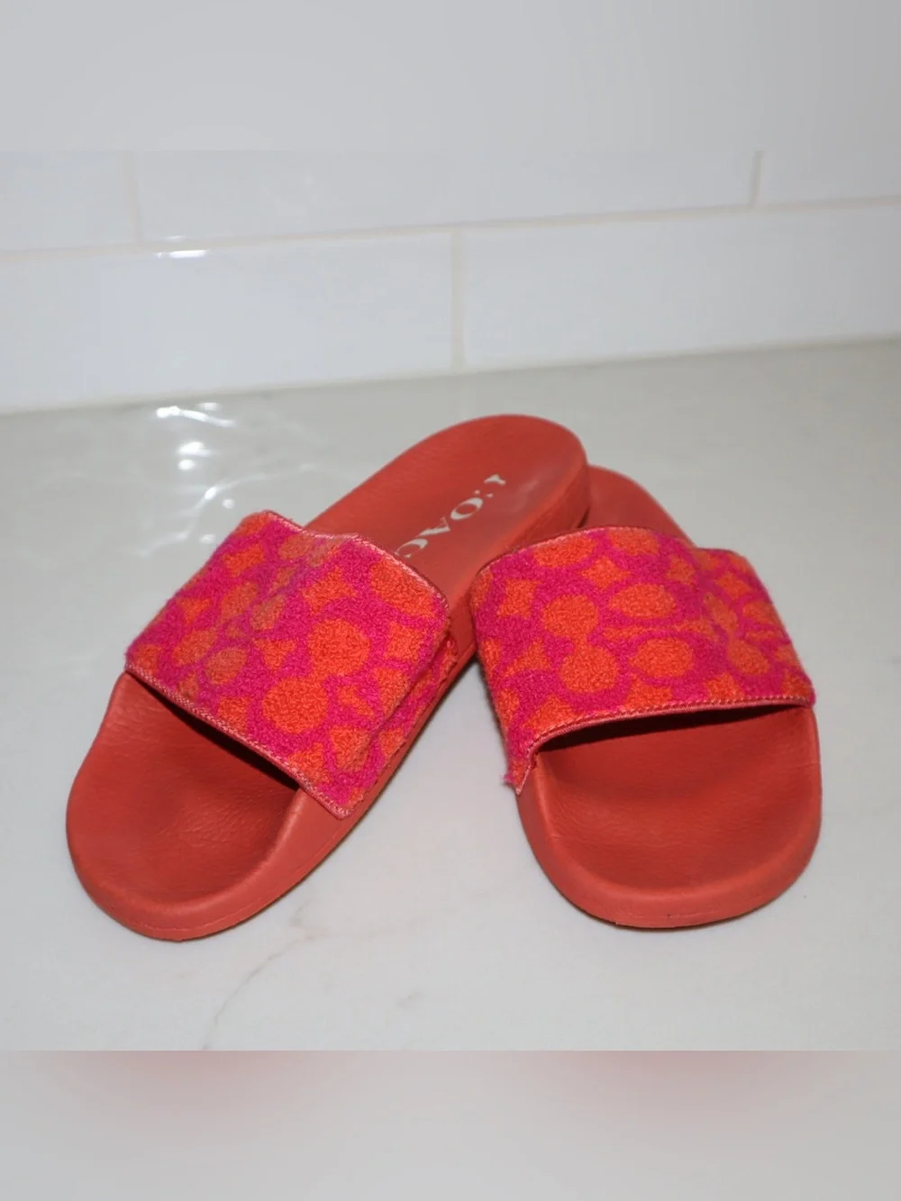 Coach Coral Slide Sandals with Pink Patterned Strap